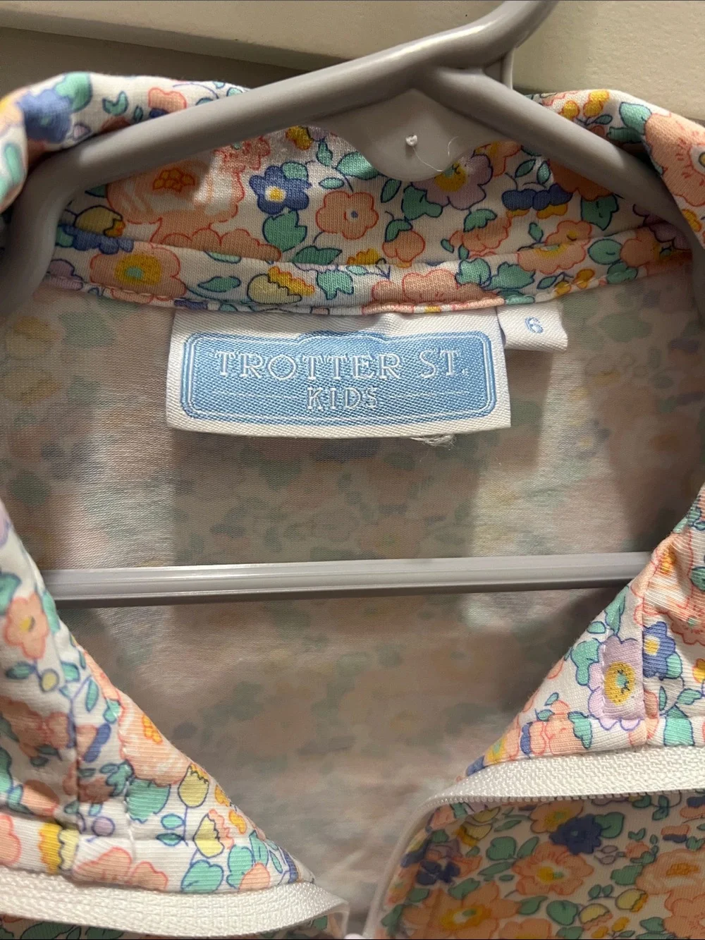 Children's Floral Half-Zip Fall set - Light Blue & Peach. Size 6